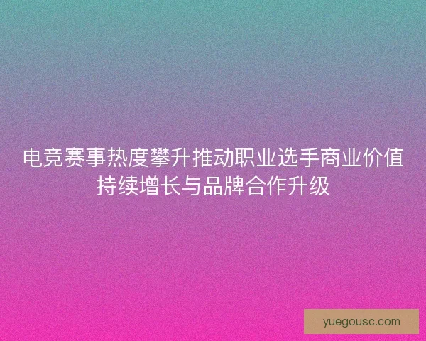 电竞赛事热度攀升推动职业选手商业价值持续增长与品牌合作升级