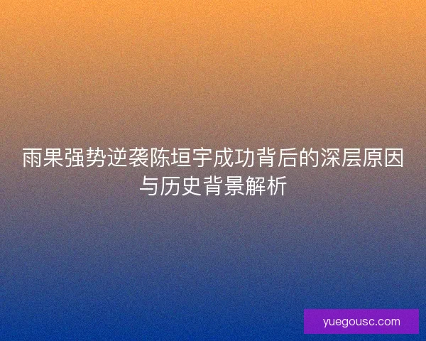 雨果强势逆袭陈垣宇成功背后的深层原因与历史背景解析
